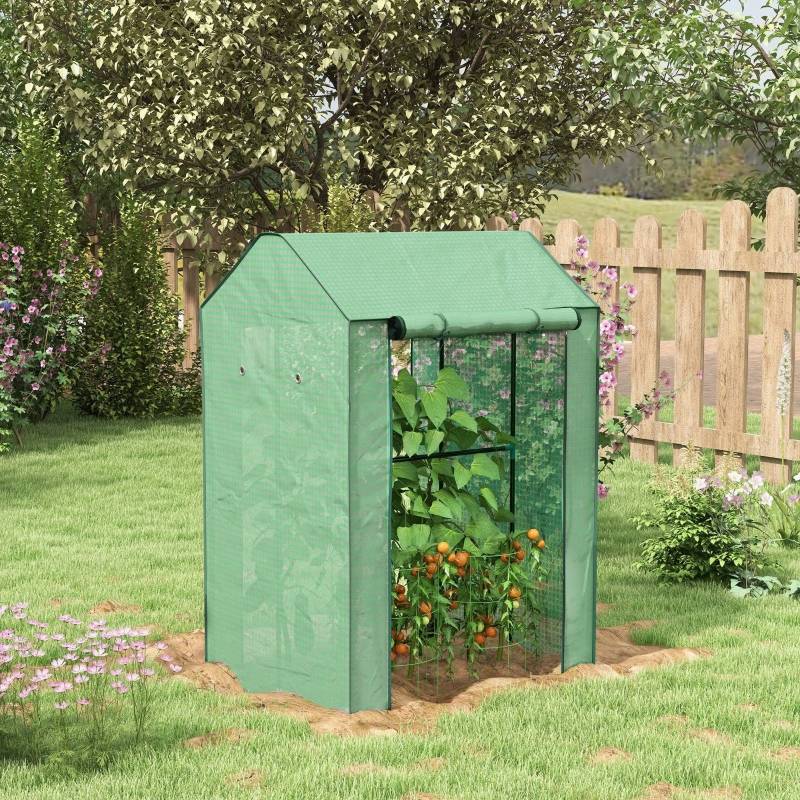 Serre de jardin acier pour plantes protection intempéries porte enroulable 100x80x150cm vert - ComfortXL Outdoor Living - Image 1
