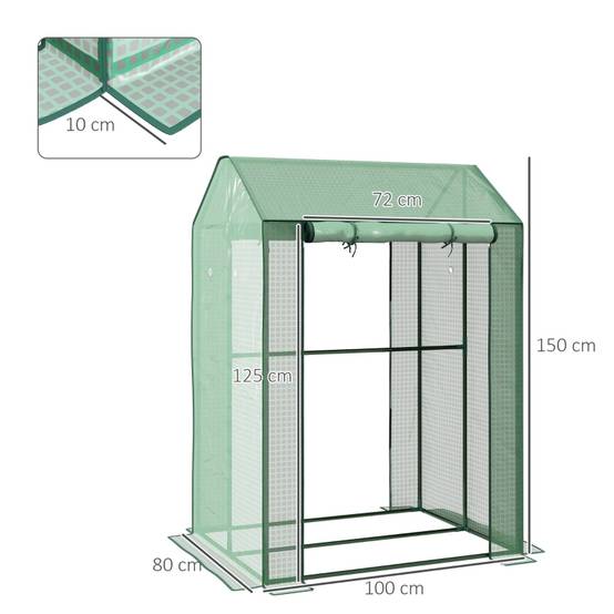 Serre de jardin acier pour plantes protection intempéries porte enroulable 100x80x150cm vert - ComfortXL Outdoor Living - Image 3