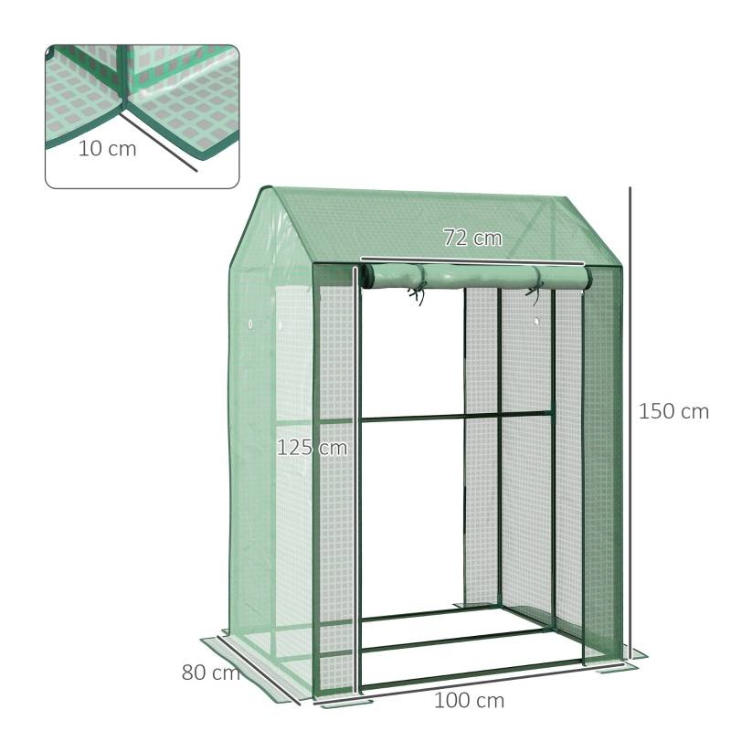 Serre de jardin acier pour plantes protection intempéries porte enroulable 100x80x150cm vert - ComfortXL Outdoor Living - Image 3