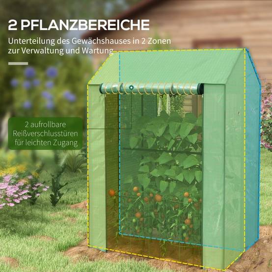 Serre de jardin acier pour plantes protection intempéries porte enroulable 100x80x150cm vert - ComfortXL Outdoor Living - Image 4