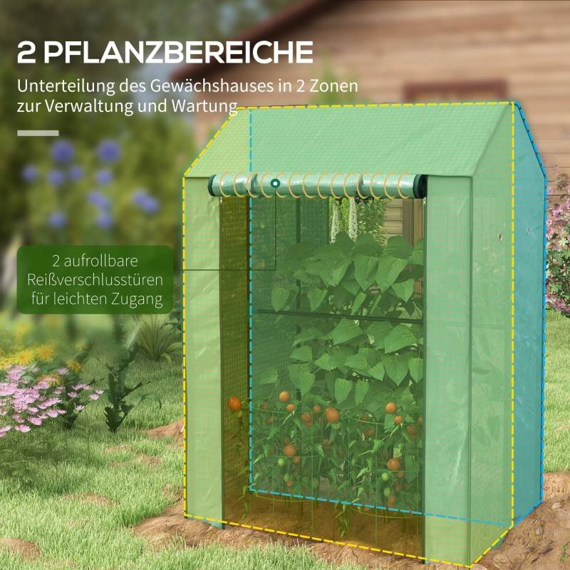 Serre de jardin acier pour plantes protection intempéries porte enroulable 100x80x150cm vert - ComfortXL Outdoor Living - Image 4