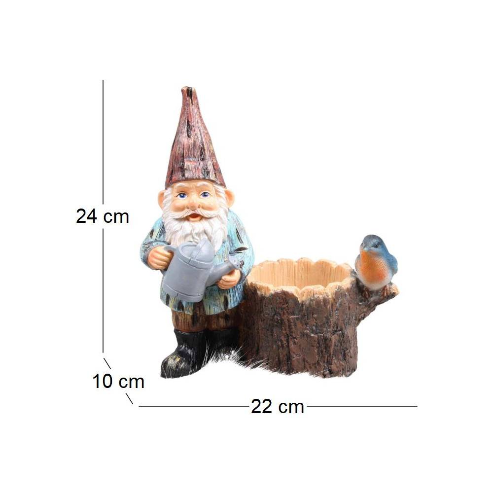 Sid - Mini nain de jardin en résine Arrosoir souche - Imagen 3