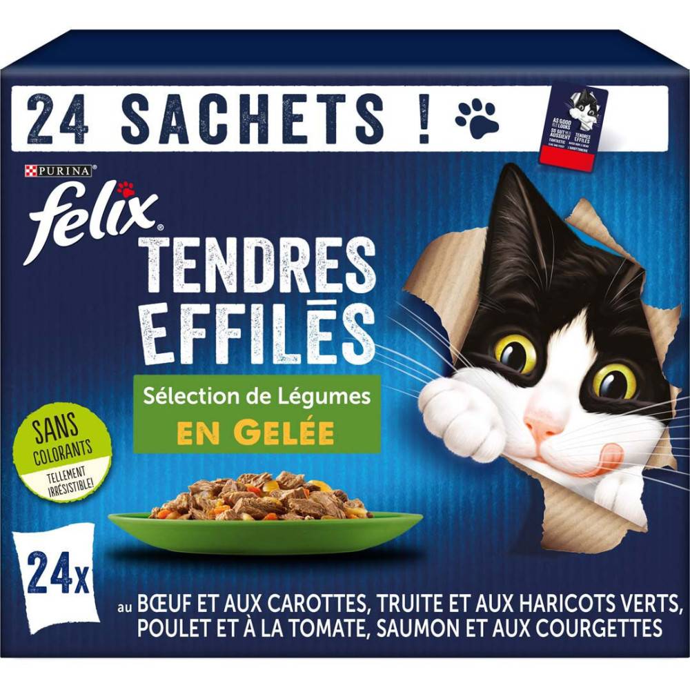 Purina One - Purina - 24 Sachets de 85g pour chat, Tendres Effilés en Gelée - Sélection Mixte Légumes FELIX - Imagen 1