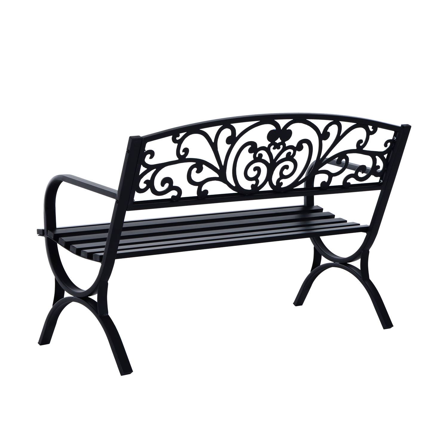 Banc de jardin terrasse en acier fonte noir 3 places 127 x 60 x 85 cm charge max 240 Kg - Image 9