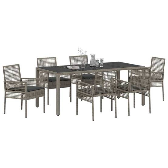 Table et chaises de jardin 6 places en résine tressée grise avec plateau verre pour terrasse – ComfortXL Outdoor Living - Image 3
