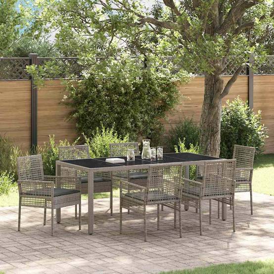 Table et chaises de jardin 6 places en résine tressée grise avec plateau verre pour terrasse – ComfortXL Outdoor Living - Image 1