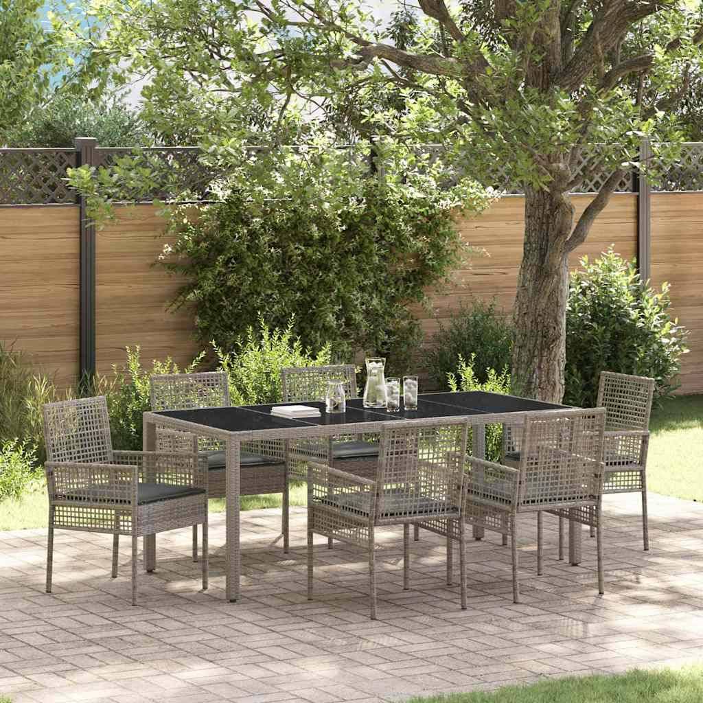 Table et chaises de jardin 6 places en résine tressée grise avec plateau verre pour terrasse – ComfortXL Outdoor Living - Image 1
