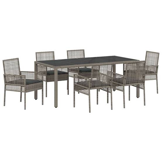 Table et chaises de jardin 6 places en résine tressée grise avec plateau verre pour terrasse – ComfortXL Outdoor Living - Image 2
