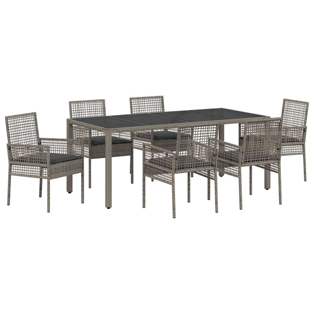Table et chaises de jardin 6 places en résine tressée grise avec plateau verre pour terrasse – ComfortXL Outdoor Living - Image 2