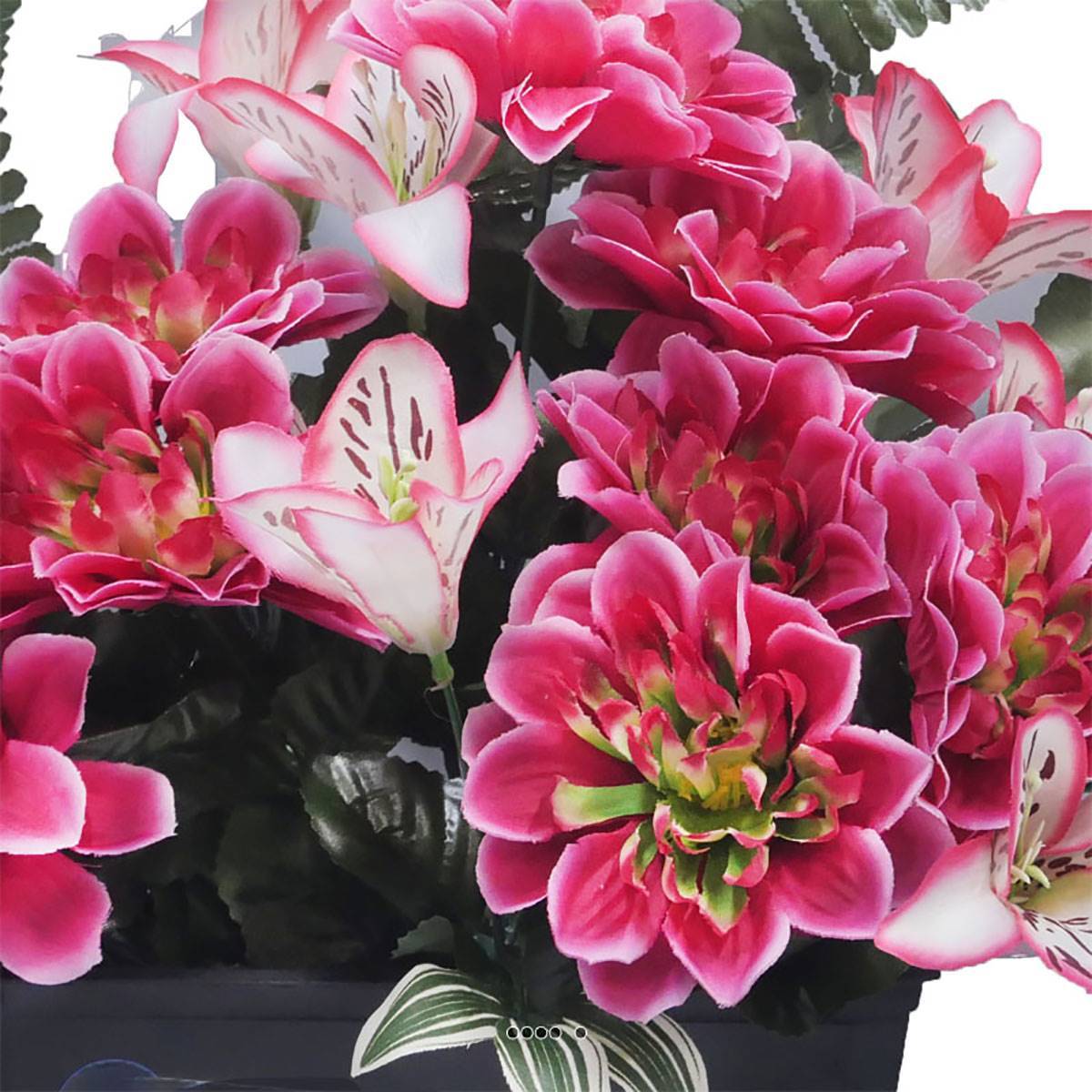 Artificielles - Jardinière fleurs artificielles cimetière dahlias et lys Rose fushia - couleur: Rose fushia 730 - Imagen 3