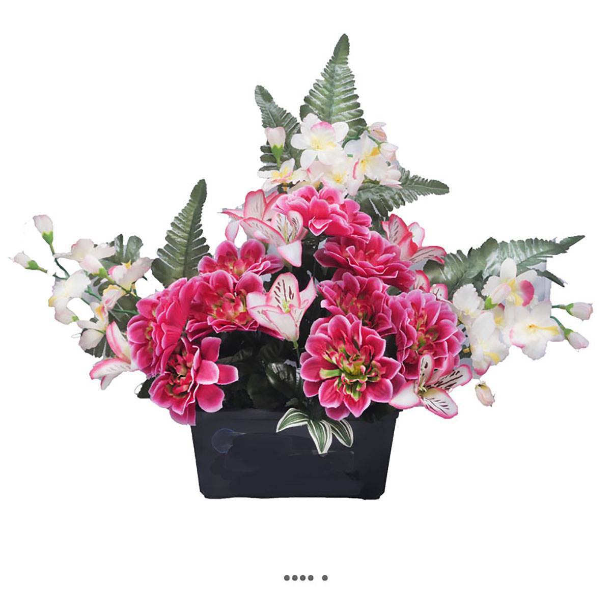 Artificielles - Jardinière fleurs artificielles cimetière dahlias et lys Rose fushia - couleur: Rose fushia 730 - Imagen 2