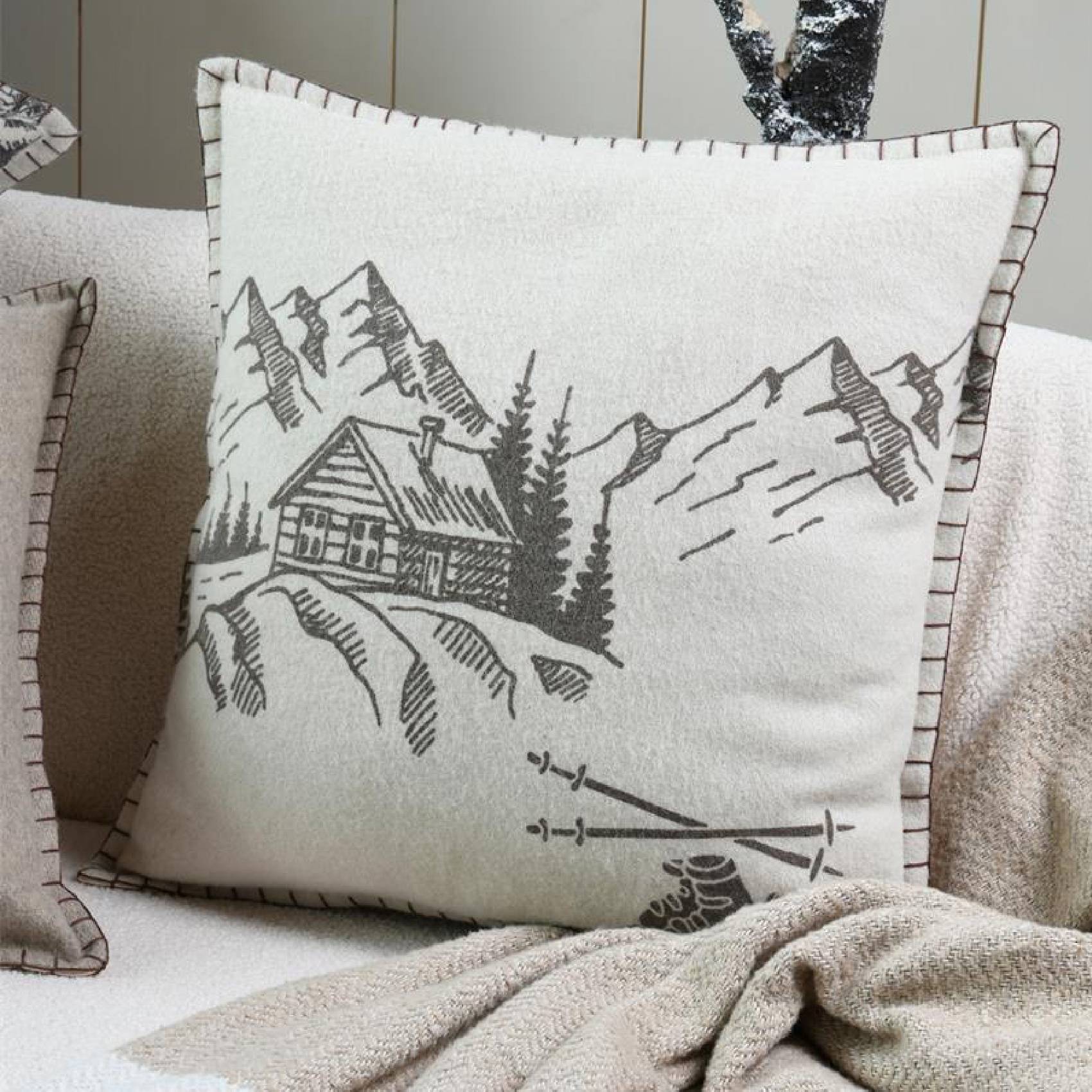 Lovely Casa - Coussin montagnes et chalet en velours de coton imprimé - LOVELY CASA - Imagen 3