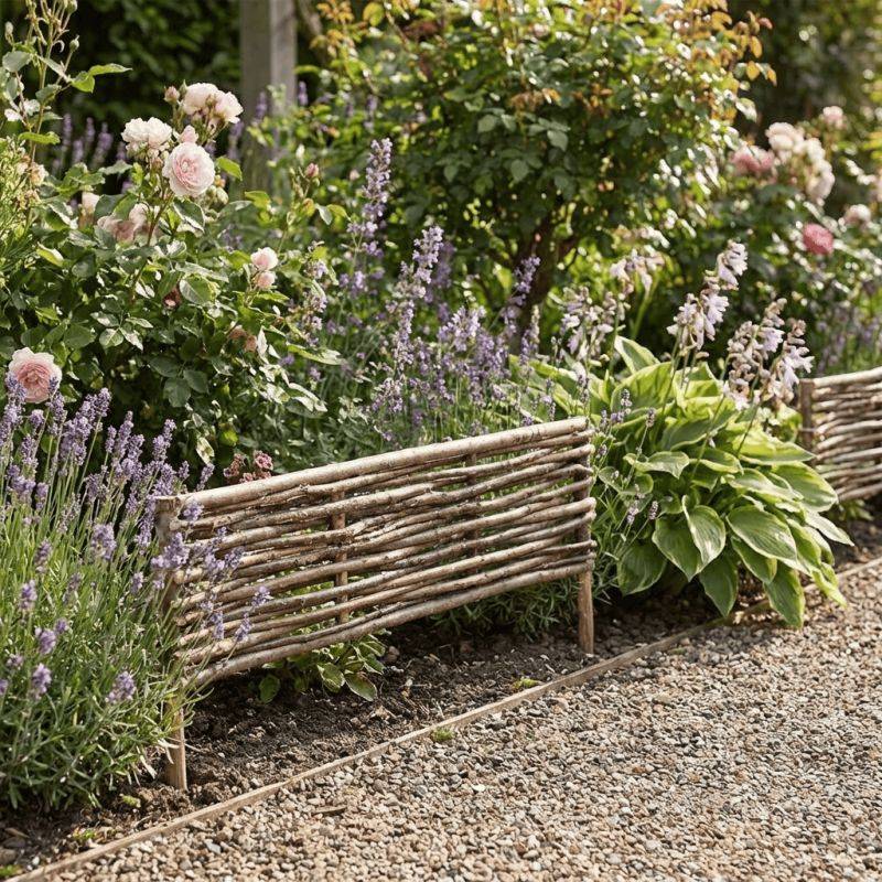 Bordure pour potager - Noisetier tressage horizontal - Avec piquets - 30x115 cm - Image 2