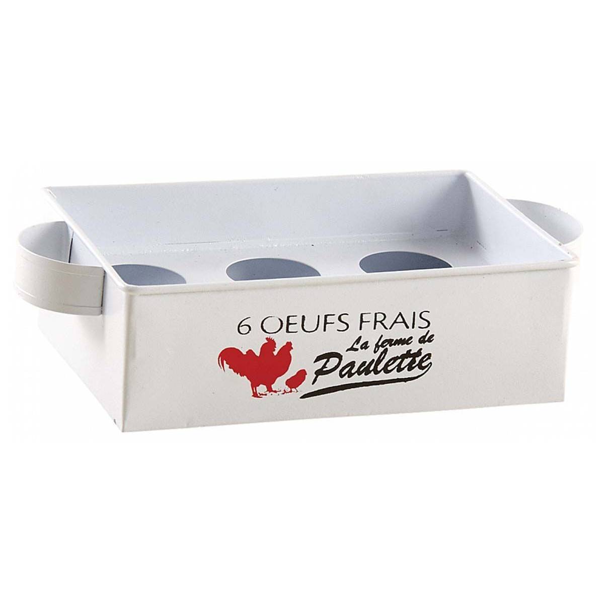 Aubry Gaspard - Boîte à oeufs en métal blanc décor poule – Capacité 6 oeufs