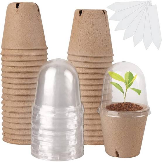 Lot de 30 pots de tourbe biodégradables - Avec dôme d'humidité - Living123 - Image 1