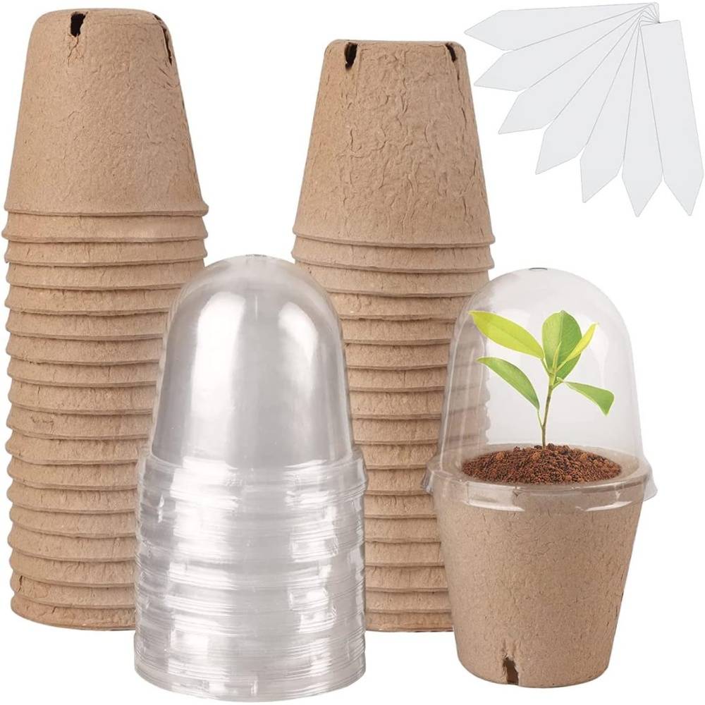 Lot de 30 pots de tourbe biodégradables  - Avec dôme d'humidité - Living123