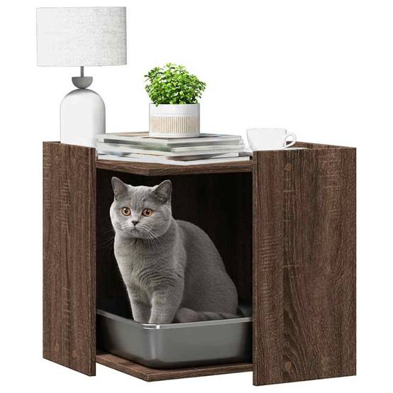 Meuble de bac à litière pour chat bois d'ingénierie chêne marron 53 x 53 x 51 cm - PANGIVO - Image 3