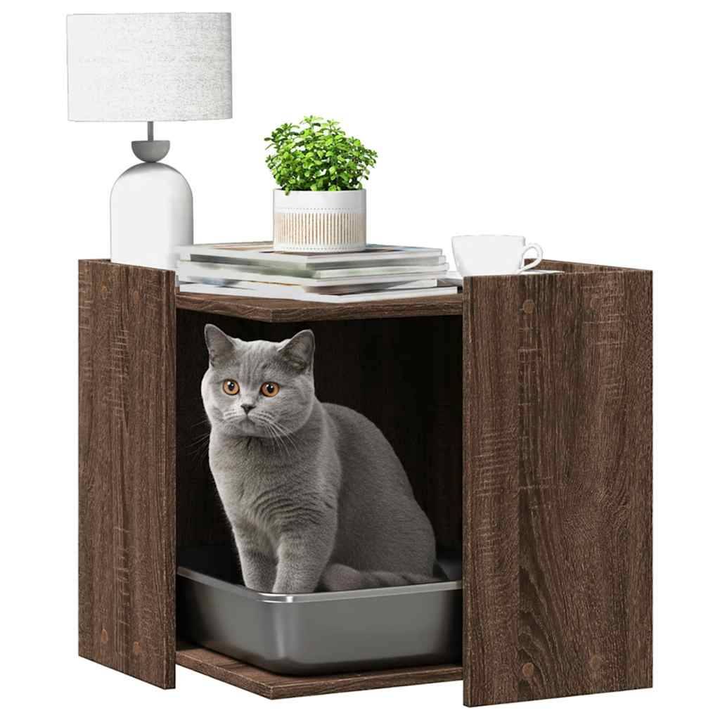 Meuble de bac à litière pour chat bois d'ingénierie chêne marron 53 x 53 x 51 cm - PANGIVO - Image 3