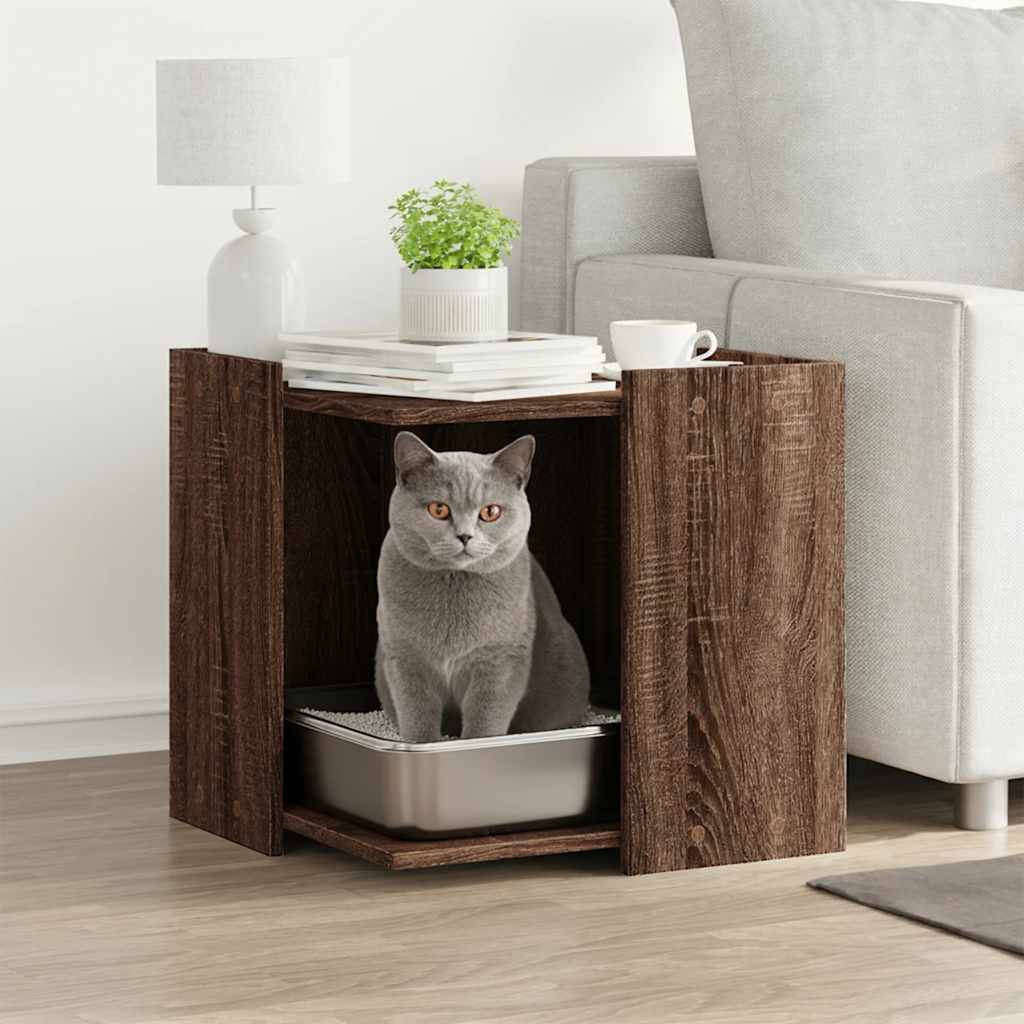 Meuble de bac à litière pour chat bois d'ingénierie chêne marron 53 x 53 x 51 cm - PANGIVO - Image 1