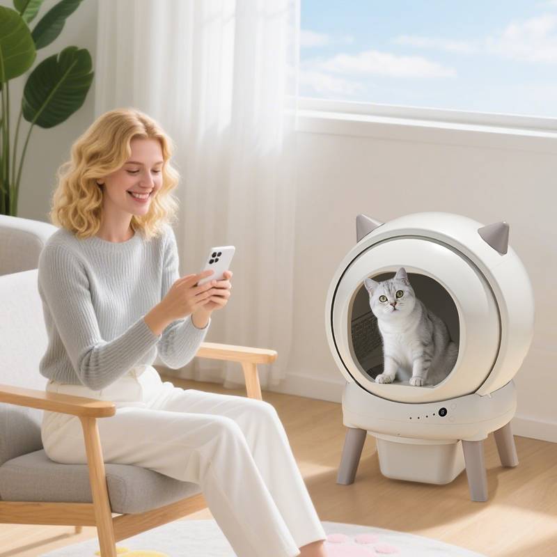 Sans Marque - Litière automatique rotative pour chat easycat 4073D, autonettoyante et connectée, bac à déchets fermé 7 L - Image 3