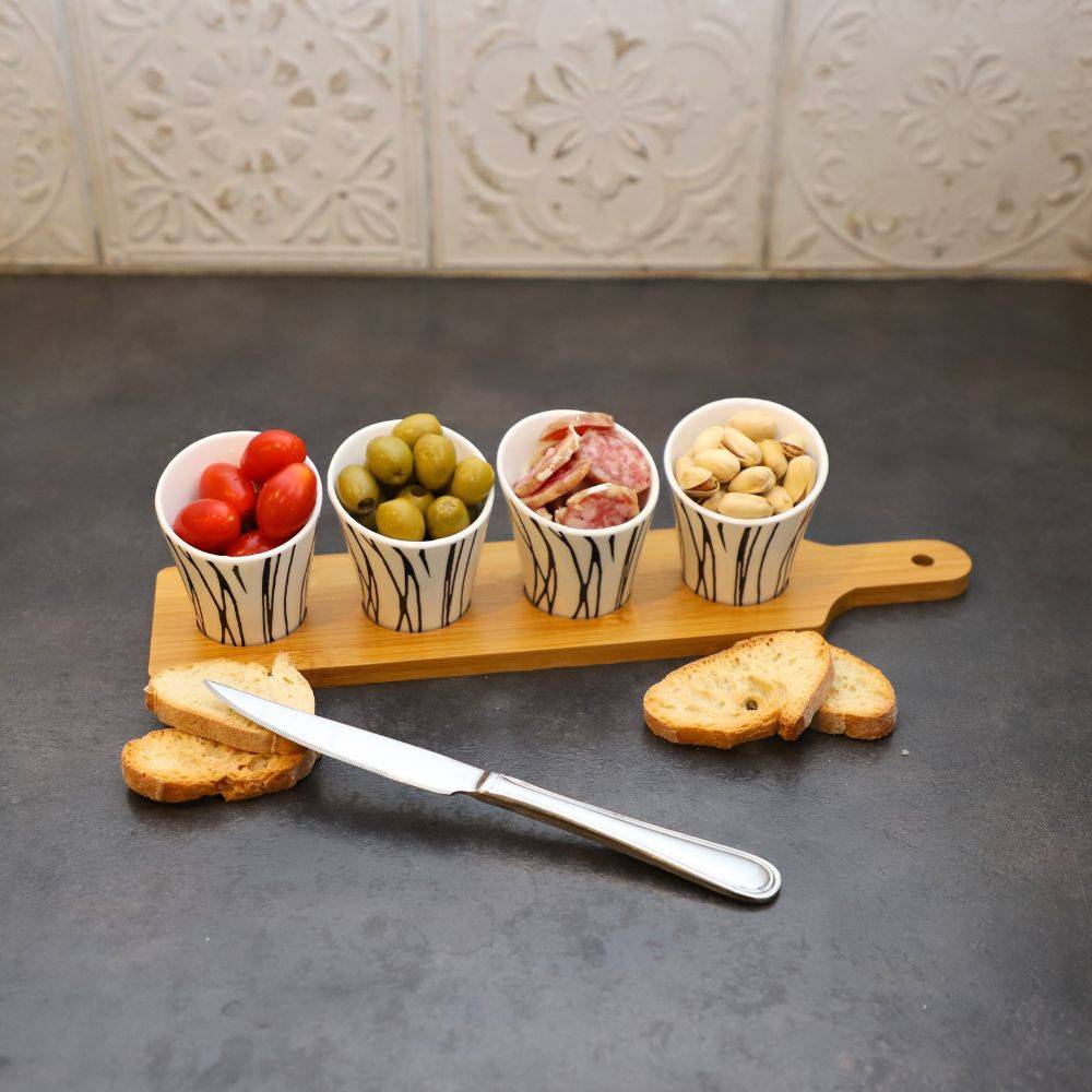 ~ Set apéritif tapas 4 verrines bambou et céramique blanc et marron 34.5 x 8 cm Chemin de campagne - Imagen 3