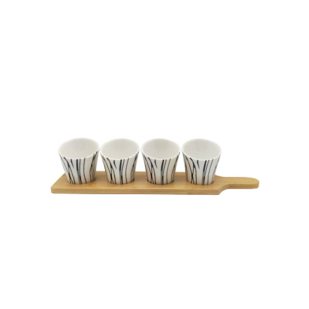 ~ Set apéritif tapas 4 verrines bambou et céramique blanc et marron 34.5 x 8 cm Chemin de campagne - Imagen 1