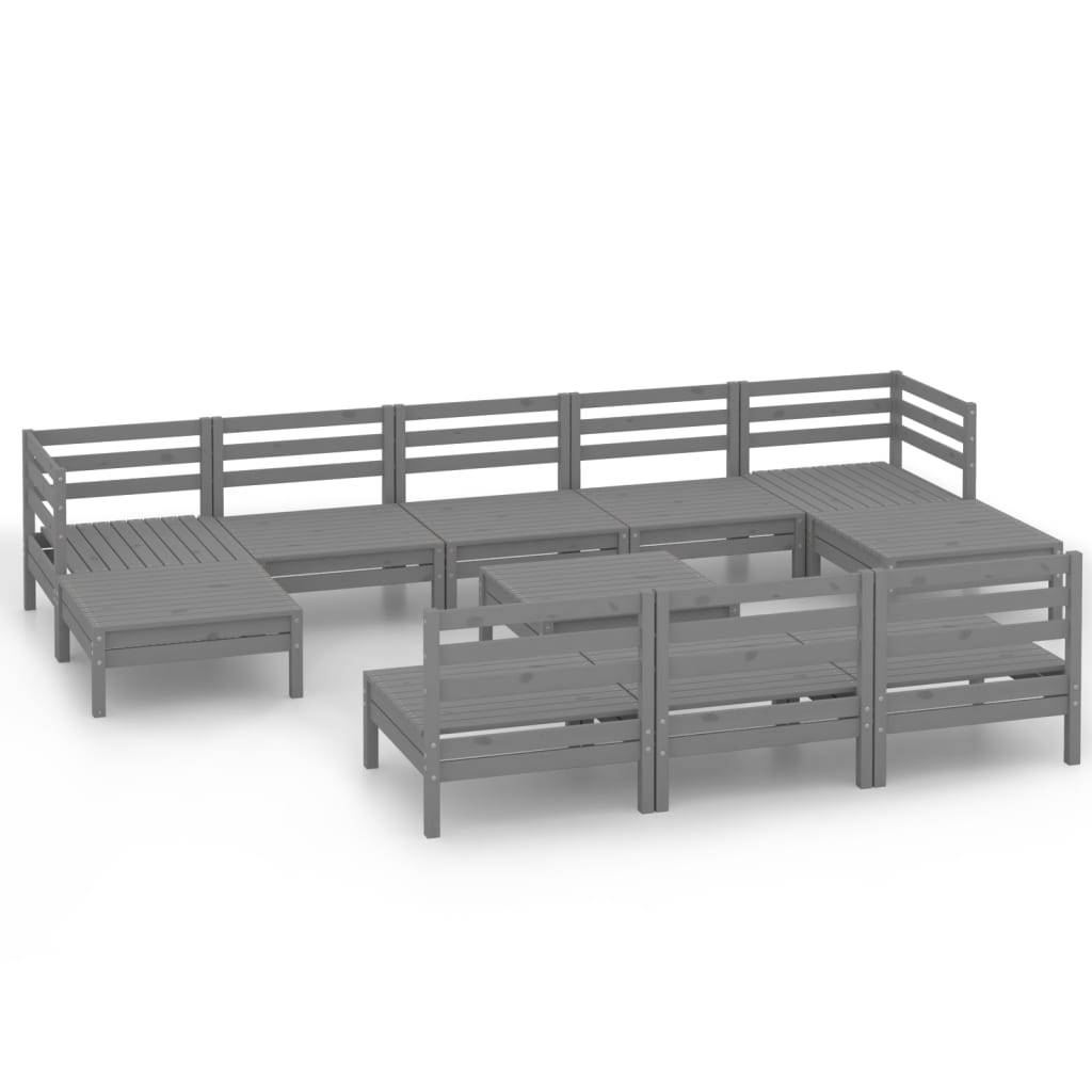 Helloshop26 - Salon de jardin meuble d'extérieur ensemble de mobilier 11 pièces gris bois de pin massif - Imagen 1