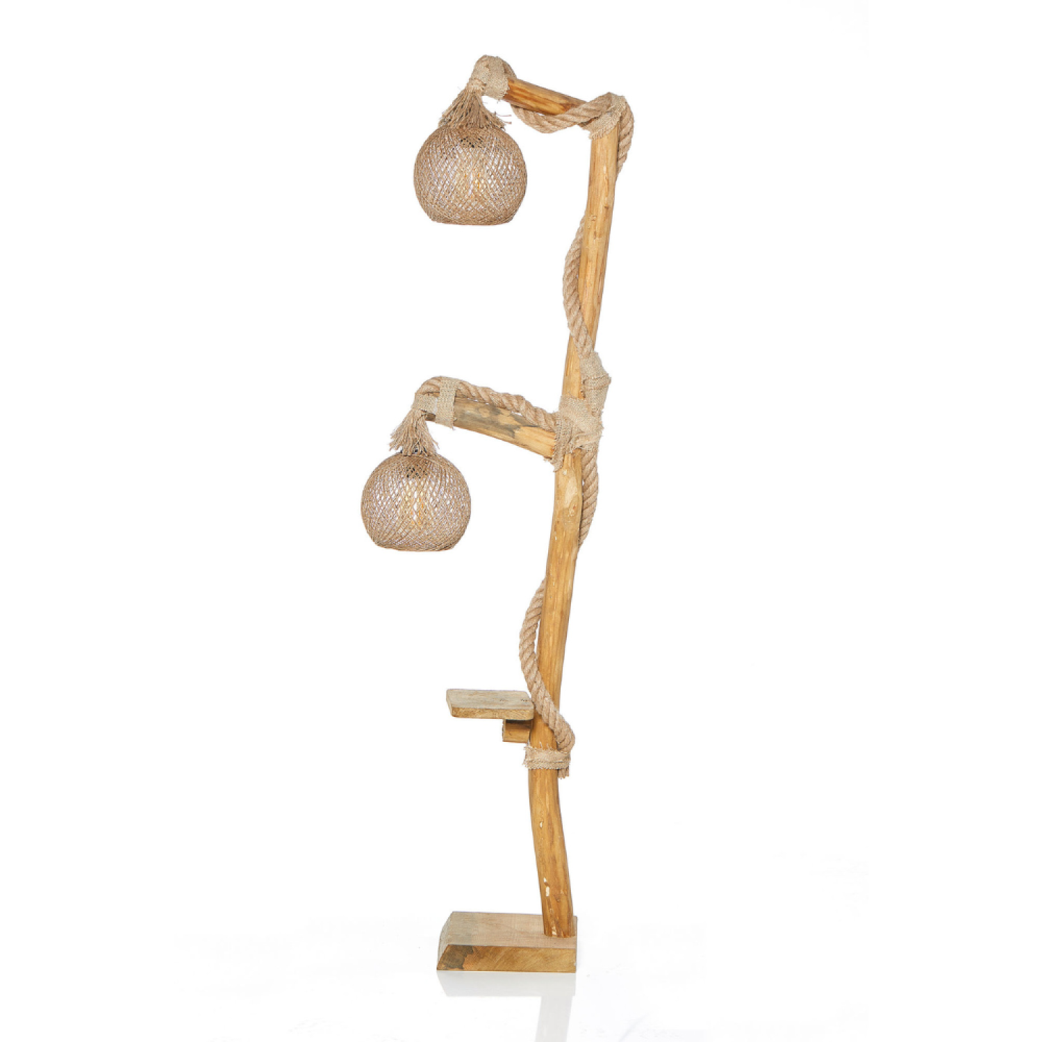 Concept Usine - Lampadaire en bois et cordes avec rebord ALEX