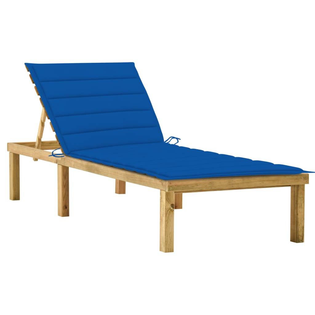 Chaise longue | Transat | Bain de soleil avec coussin bleu royal Bois de pin imprégné - Image 2