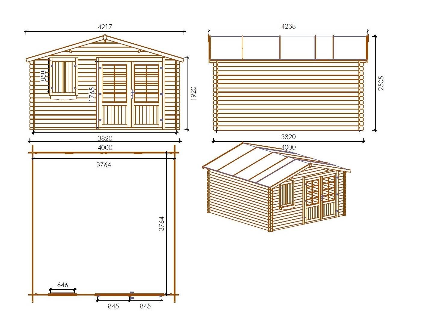 Altanka - Abri de jardin en bois - 4x4 m + terrasse avec balustrade et avant-toit en bois - 24 m2 - Traité - DOM181+DOM78+DOM79+POD05 - ALTANKA - Imagen 2
