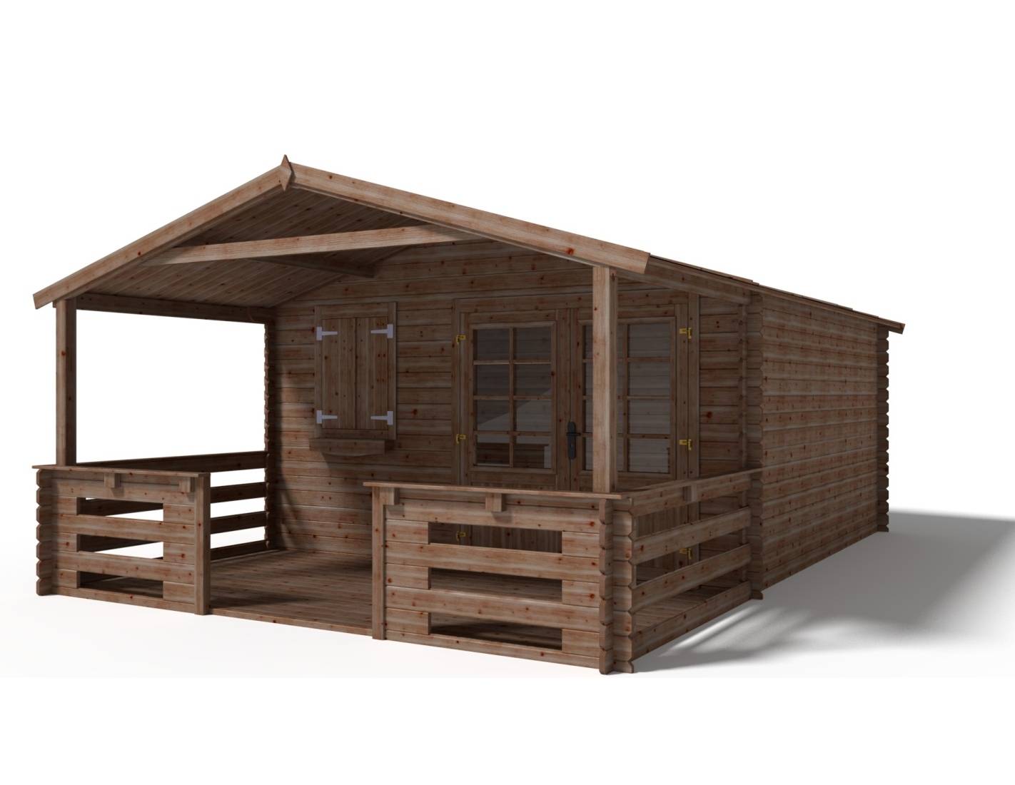 Altanka - Abri de jardin en bois - 4x4 m + terrasse avec balustrade et avant-toit en bois - 24 m2 - Traité - DOM181+DOM78+DOM79+POD05 - ALTANKA - Imagen 1
