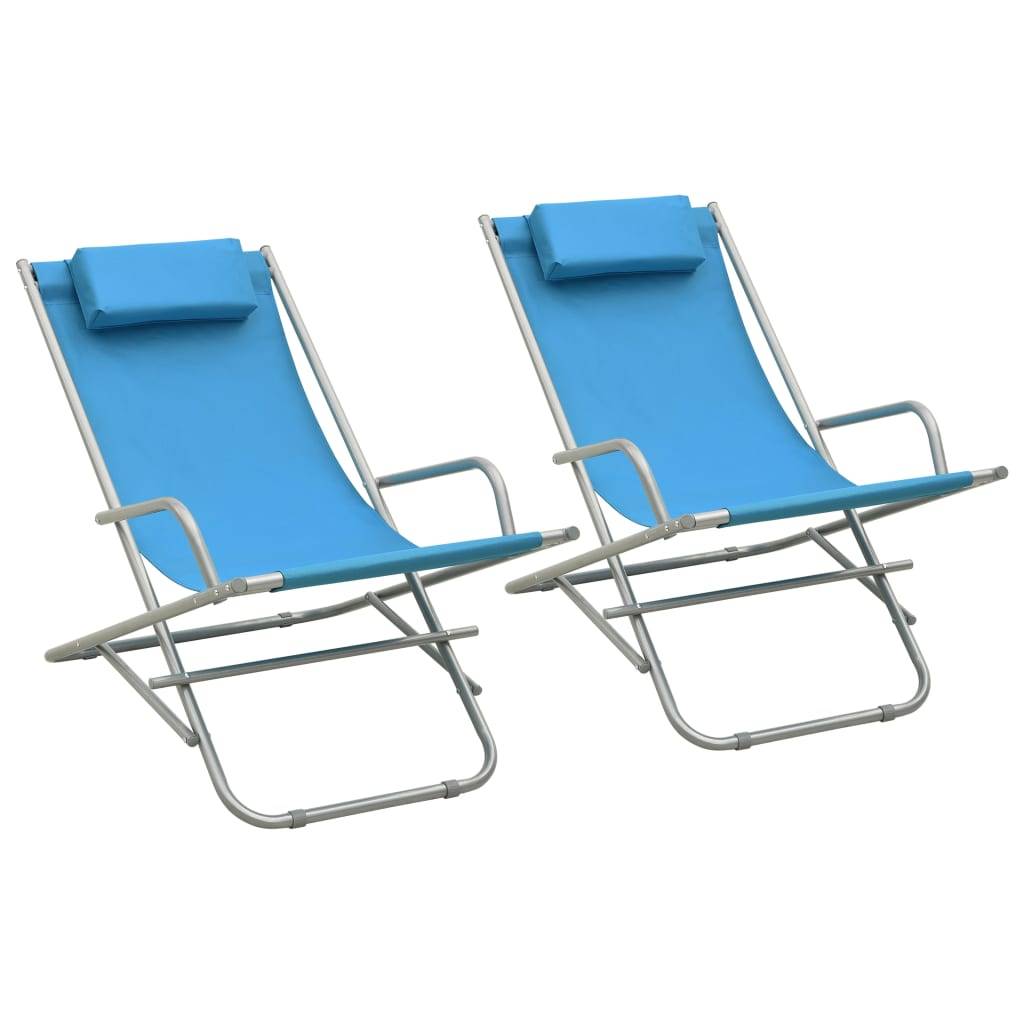 Helloshop26 - Lot de deux transat chaises à bascule acier bleu - Imagen 1