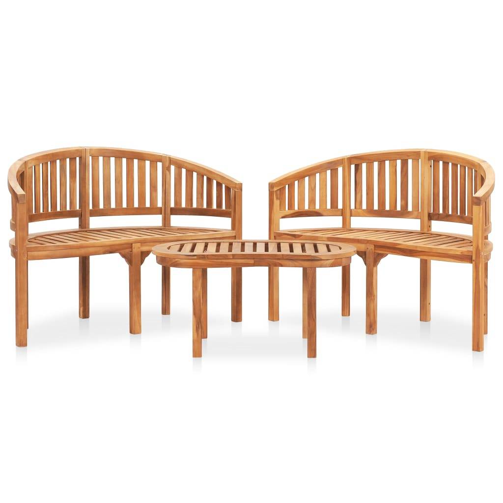 Helloshop26 - Salon de jardin meuble d'extérieur ensemble de mobilier 3 pièces en forme de banane bois de teck solide - Imagen 1