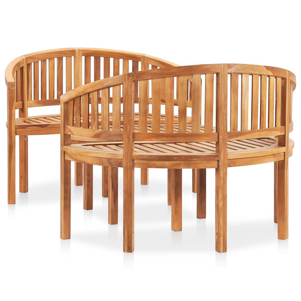 Helloshop26 - Salon de jardin meuble d'extérieur ensemble de mobilier 3 pièces en forme de banane bois de teck solide - Imagen 2