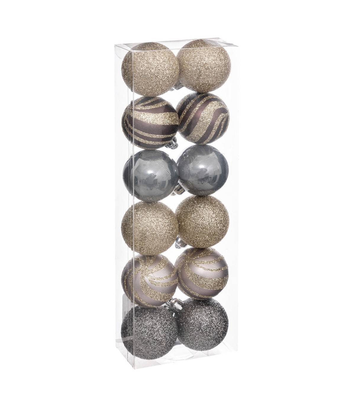 Fééric Lights & Christmas - Déco de sapin Lot de 12 Boules de Noël D 4 cm - Champagne Violet et Gris