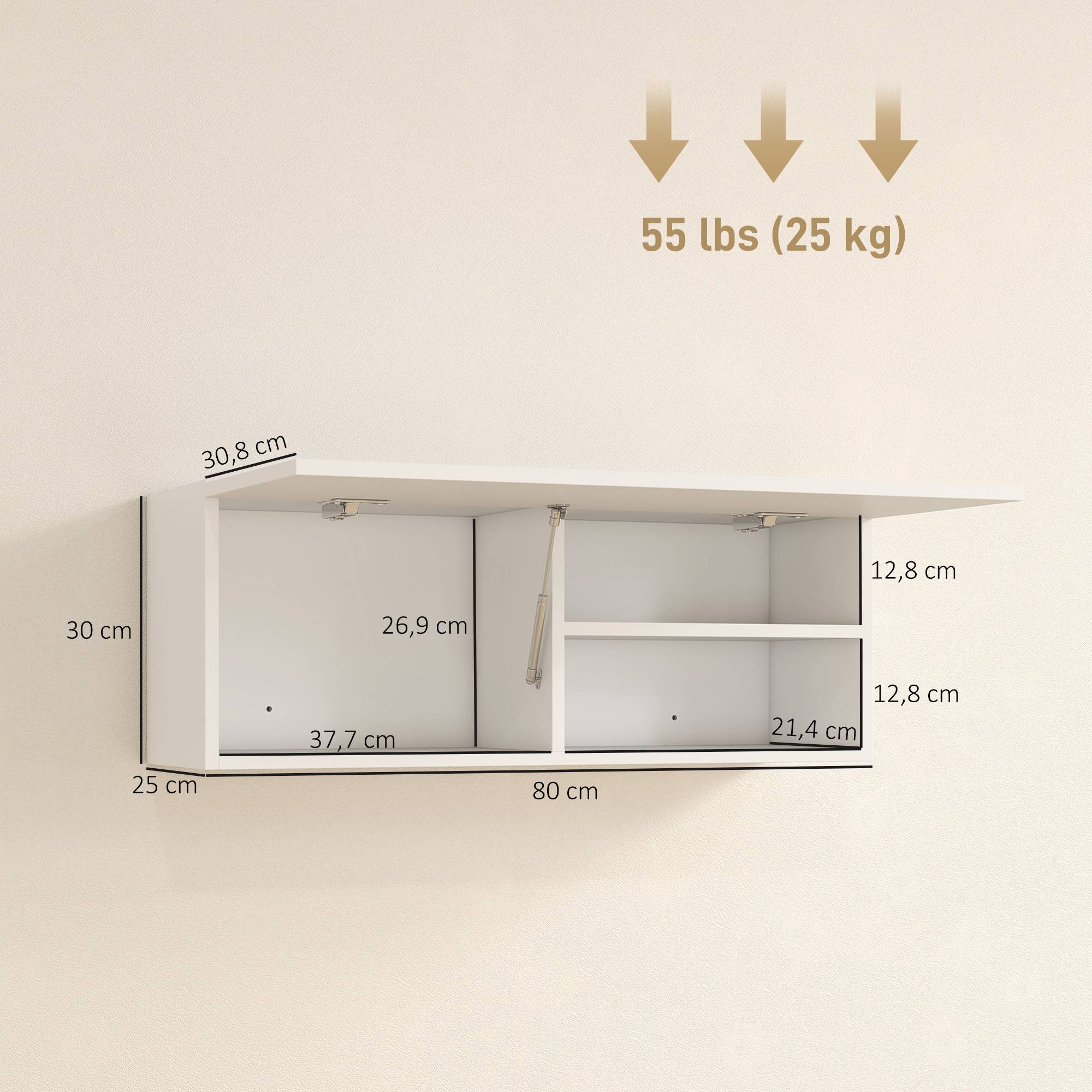 Sans Marque - Armoire murale salle bain rangement suspendu porte charnières 80x25x30 cm blanc - Image 5