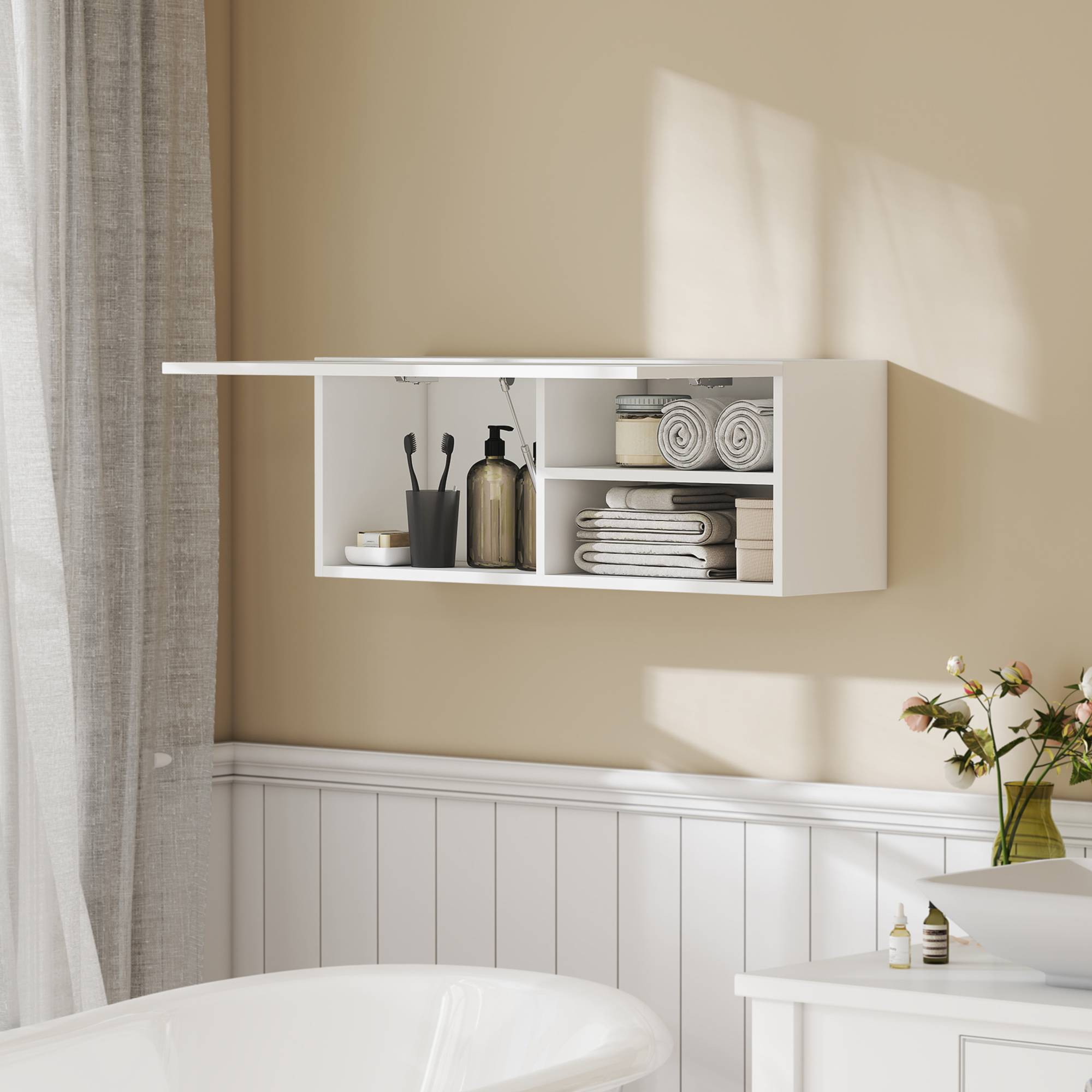 Sans Marque - Armoire murale salle bain rangement suspendu porte charnières 80x25x30 cm blanc - Image 3