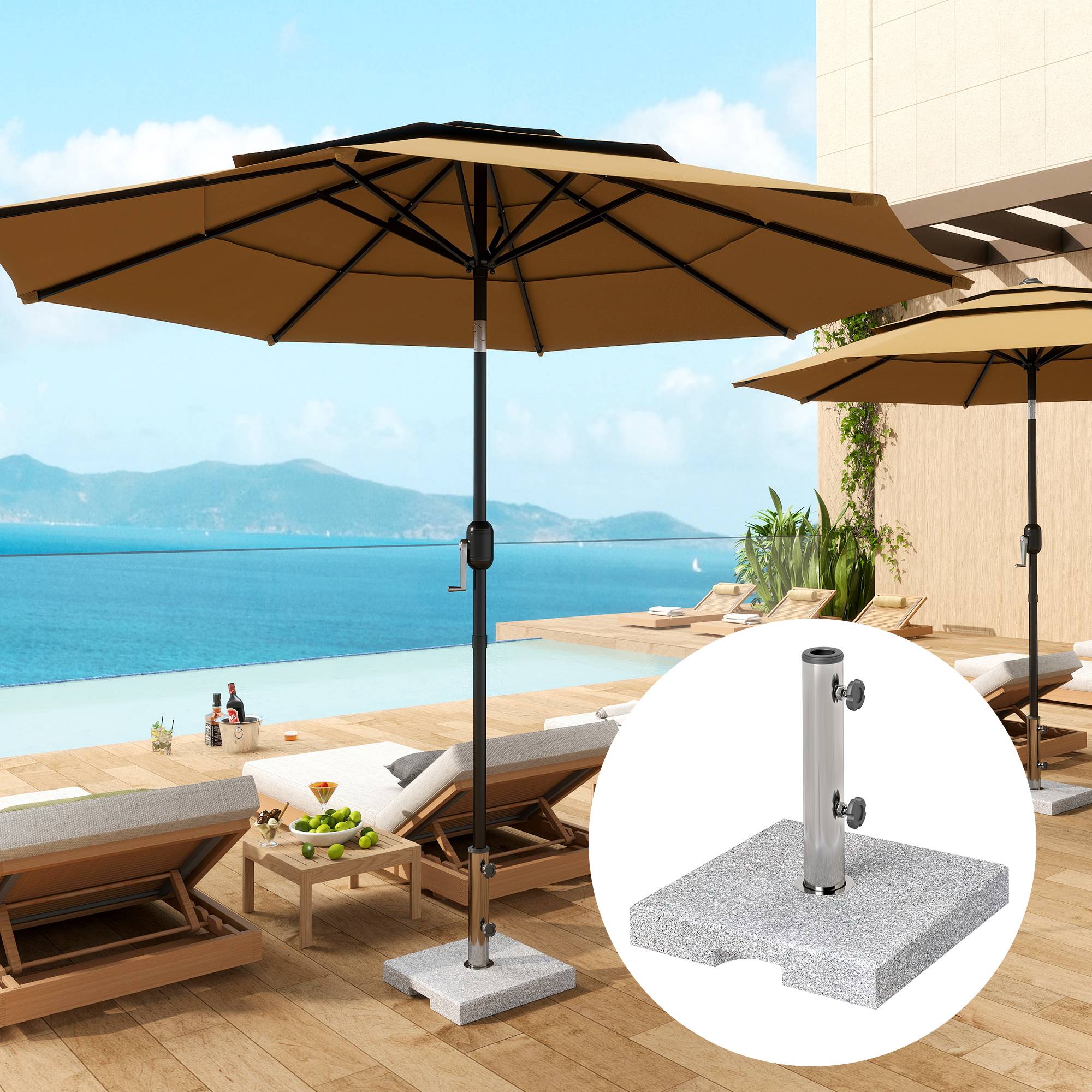 Pied Parasol Lourd Granit Balcon Terrasse Support Stable Poignées 38x38cm Gris - ComfortXL Outdoor Living - Image 3