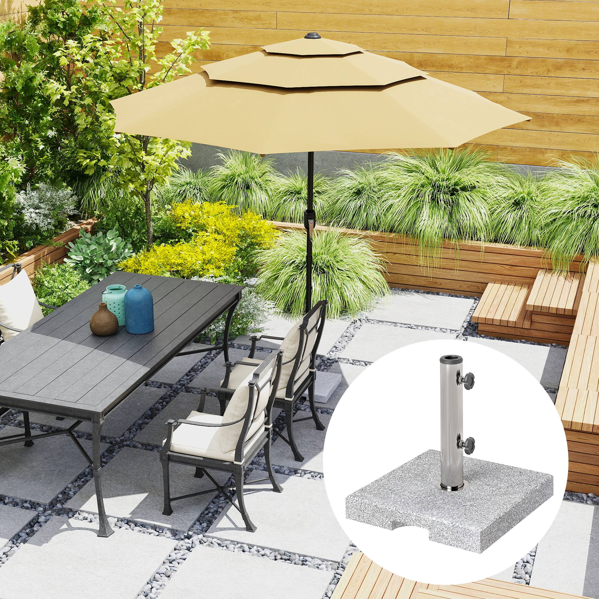 Pied Parasol Lourd Granit Balcon Terrasse Support Stable Poignées 38x38cm Gris - ComfortXL Outdoor Living - Image 4