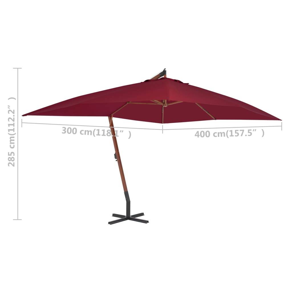 PANGIVO - Parasol de jardin en porte-à-faux avec mât en bois rouge bordeaux 400 x 300 x 285 cm - PANGIVO - Image 5