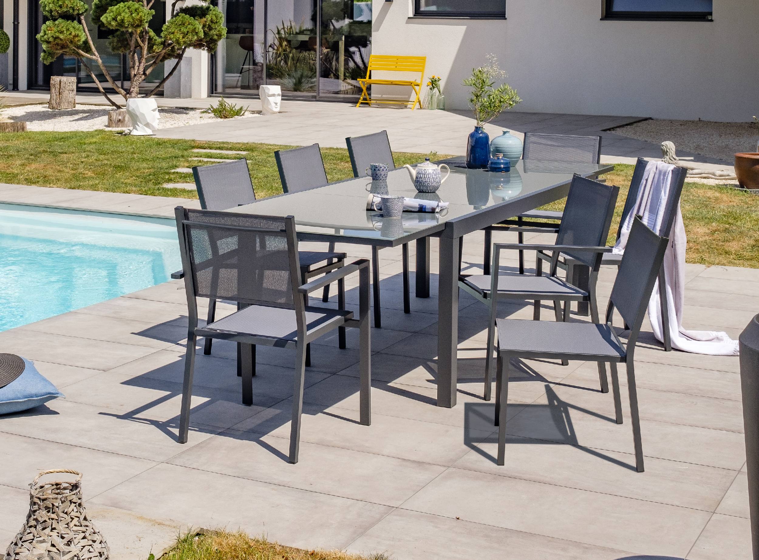 Dcb Garden - Ensemble repas 8 à 12 places en aluminium et plateau verre - Gris anthracite - TOLEDE - Imagen 1