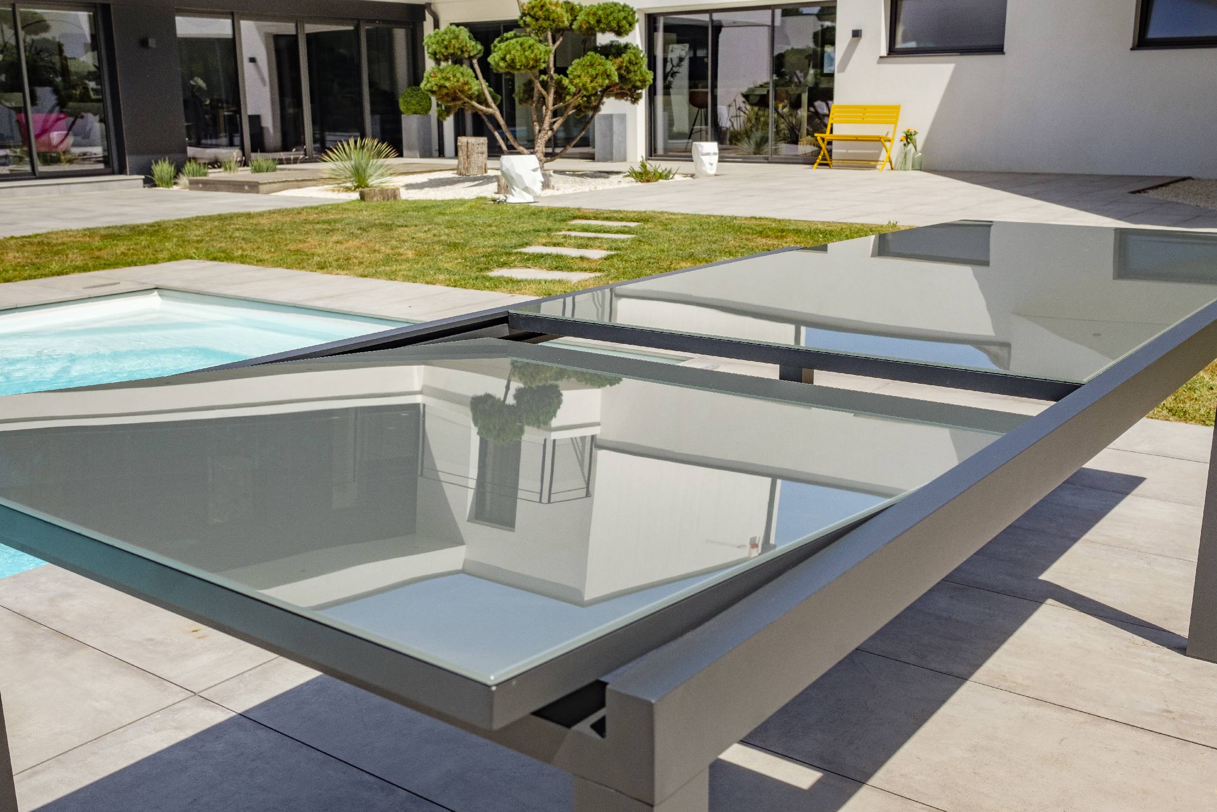 Dcb Garden - Ensemble repas 8 à 12 places en aluminium et plateau verre - Gris anthracite - TOLEDE - Imagen 3