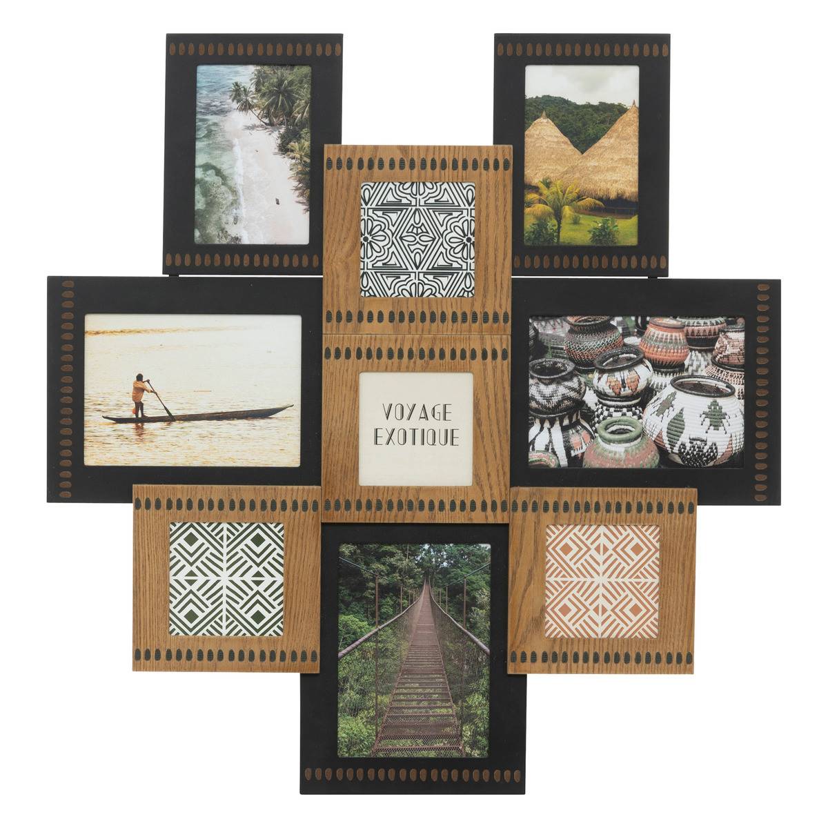 Pêle-mêle Multivues 9 Photos en bois motifs gravés 57 x 60 cm - Imagen 1