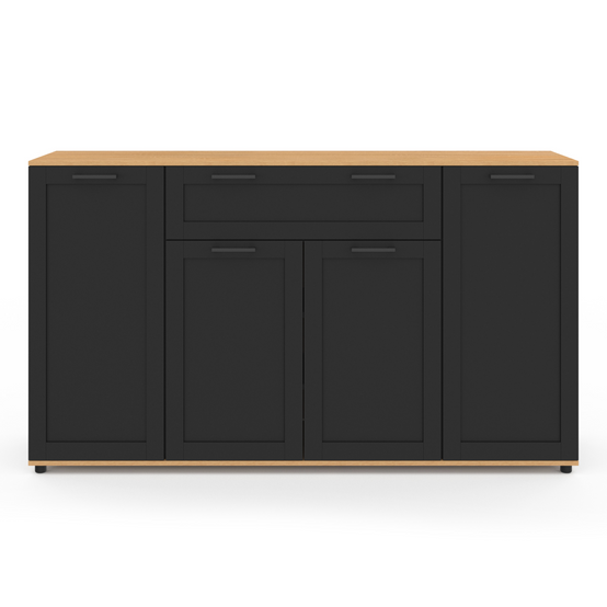 Buffet 140 cm VITO 4 portes et 1 tiroir noir et bois - Image 3