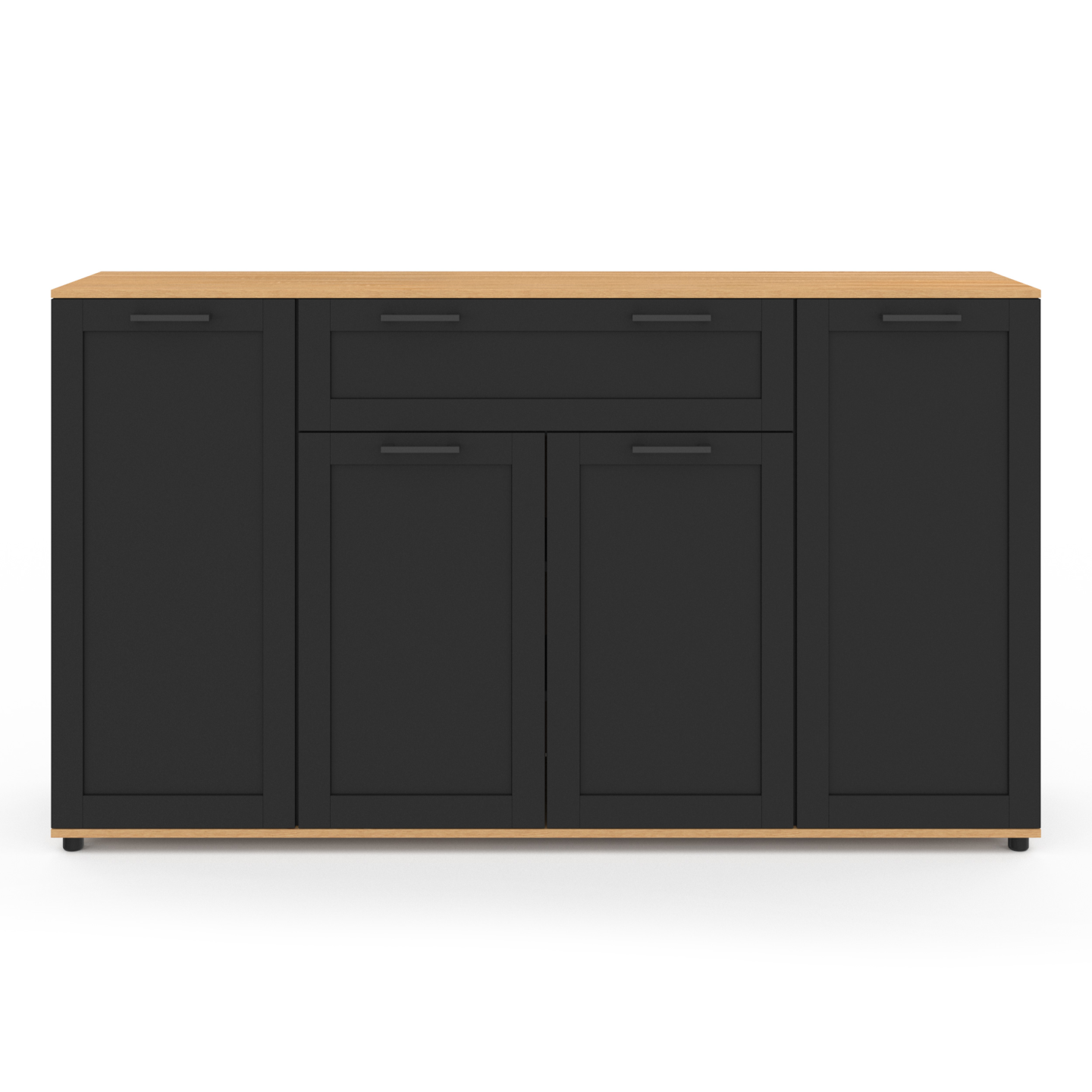 Buffet 140 cm VITO 4 portes et 1 tiroir noir et bois - Image 3