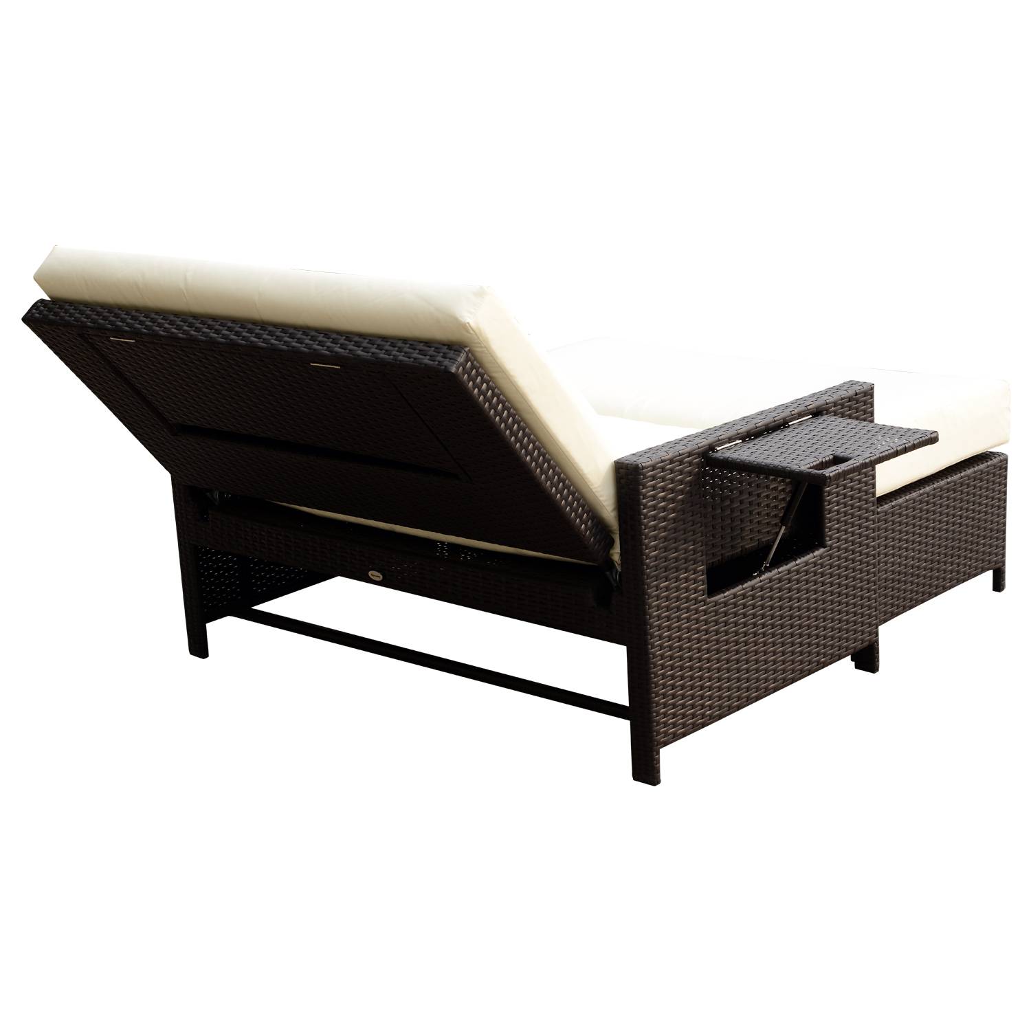 Outsunny - Ensemble de jardin 2 places : canapé inclinable tablettes coffre matelas coussins repose-pieds résine tressée chocolat polyester crème - Outsunny - Imagen 8