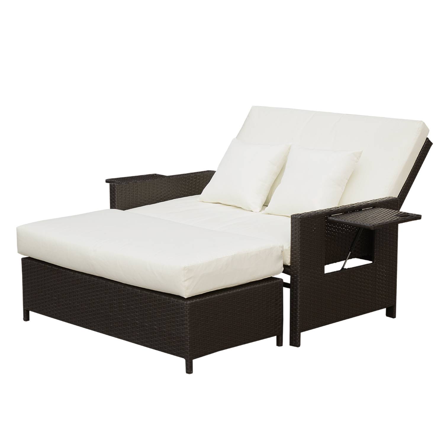 Outsunny - Ensemble de jardin 2 places : canapé inclinable tablettes coffre matelas coussins repose-pieds résine tressée chocolat polyester crème - Outsunny - Imagen 5