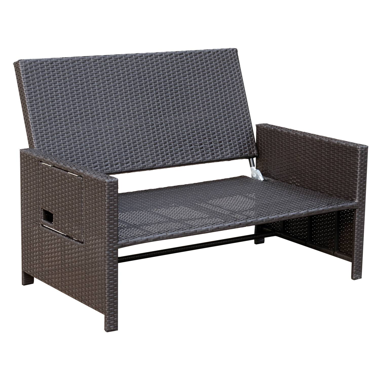 Outsunny - Ensemble de jardin 2 places : canapé inclinable tablettes coffre matelas coussins repose-pieds résine tressée chocolat polyester crème - Outsunny - Imagen 6