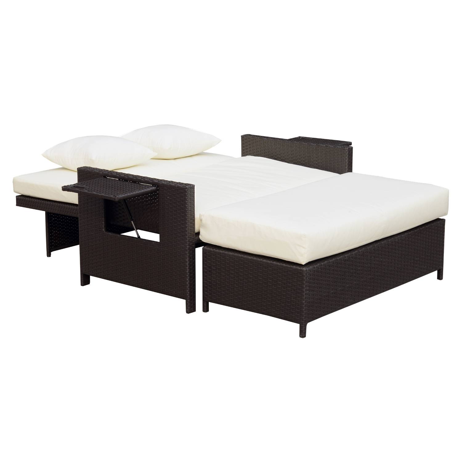 Outsunny - Ensemble de jardin 2 places : canapé inclinable tablettes coffre matelas coussins repose-pieds résine tressée chocolat polyester crème - Outsunny - Imagen 4