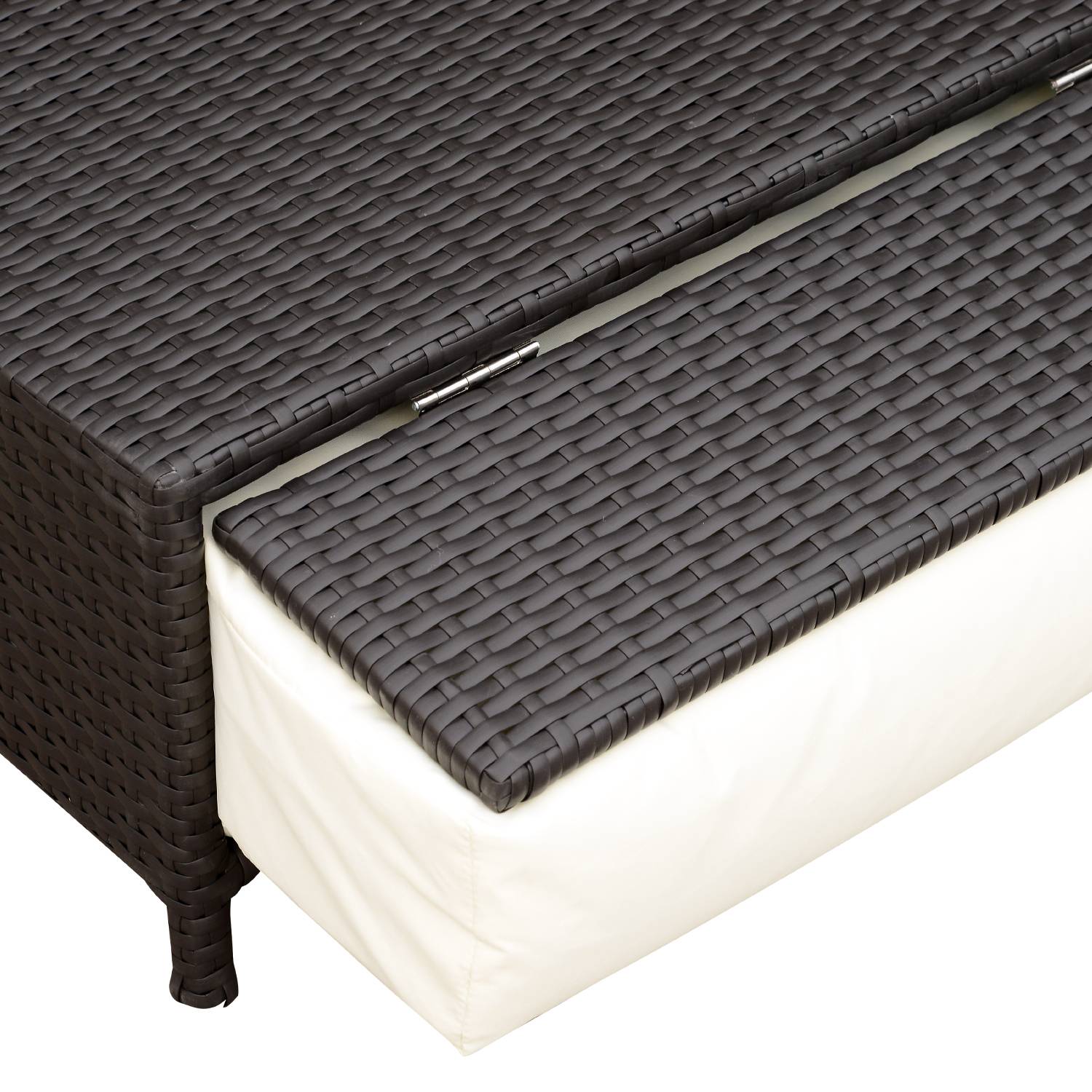 Outsunny - Ensemble de jardin 2 places : canapé inclinable tablettes coffre matelas coussins repose-pieds résine tressée chocolat polyester crème - Outsunny - Imagen 10